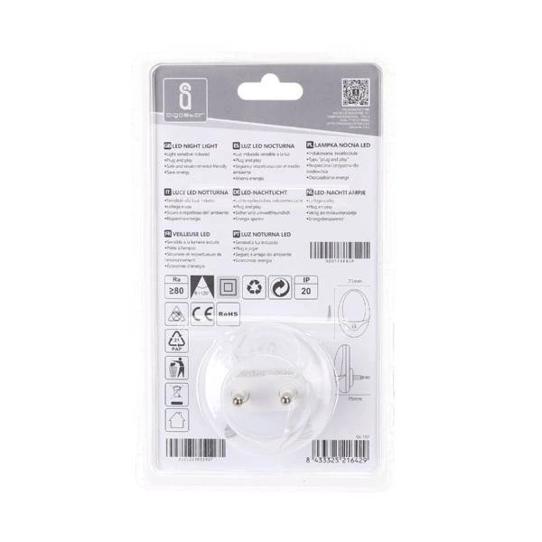 Lampka nocna wtyczkowa LED 1W 6500K czujnik lux dzień noc | biała