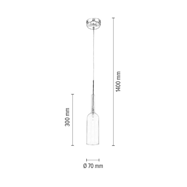 Lampa wisząca w kształcie butelki 1xLED zintegrowany 285lm 3000K 3W chromowany metal/przezroczysty kabel PVC/żółte szkło 1185103