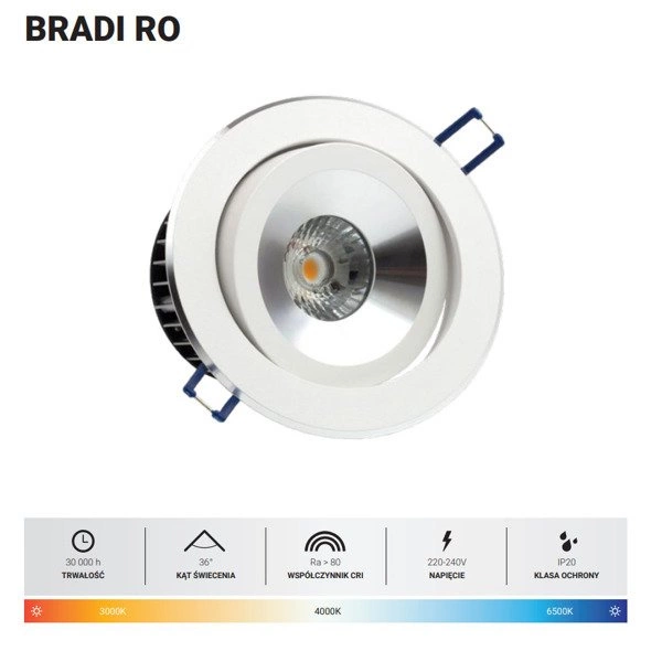 Oprawa wpuszczana BRADI RO 20W ciepła 3000K śr. 12,5cm