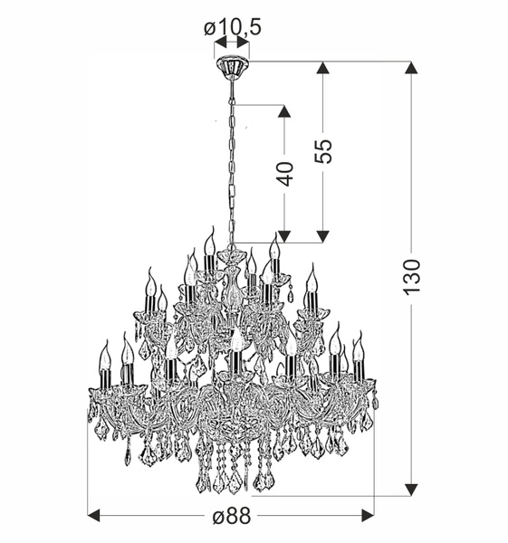 Żyrandol z kryształkami MARIA TERESA 30-94622 złoty/transparentny 28x40W E14