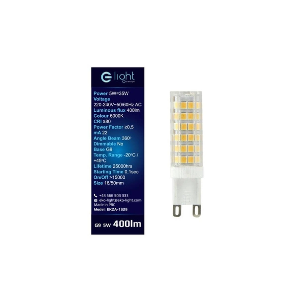 Żarówka LED 3,5W G9 barwa zimna 6500K EKZA1329