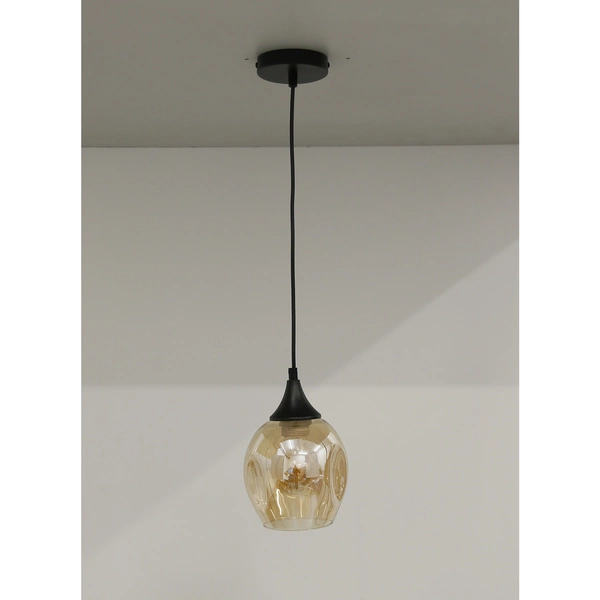 Lampa wisząca ASPA, czarna z brązowym kloszem, 1x40W E27