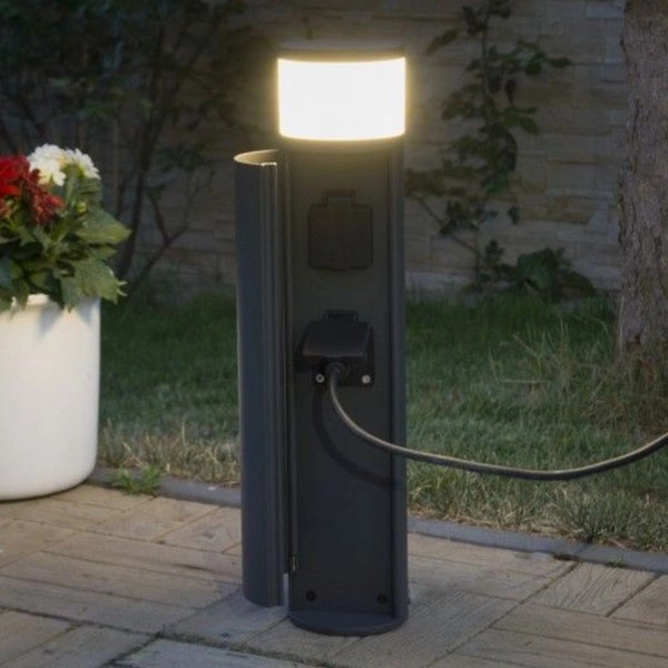 Słupek oświetleniowy z gniazdami elektrycznymi ELBORN EL3113 | ciemny popiel