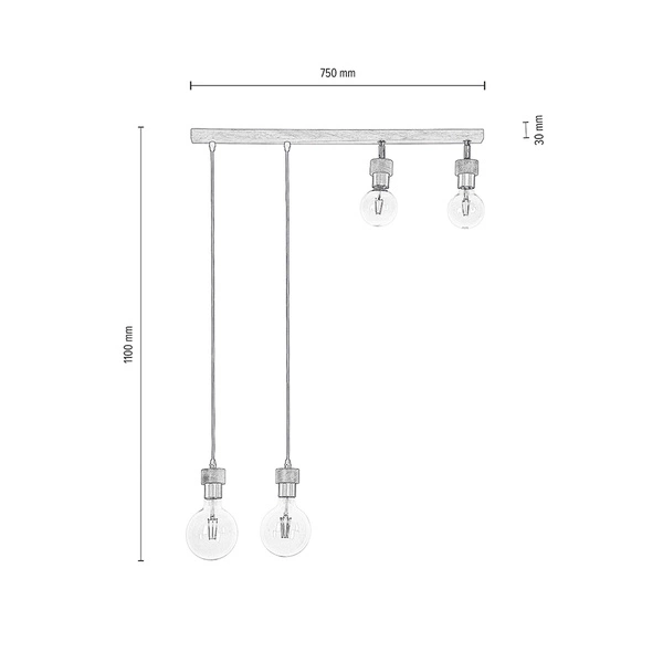 Drewniana lampa wisząca Clarte 4xE27 maks. 60W Dąb olejowany/Czarny metal/Czarny kabel z tkaniny 32749474