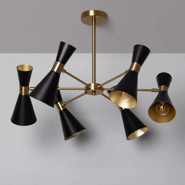 Lampa Sufitowa Żyrandol Czarno Złoty 75cm Abruzzo Salvatore 6xE27