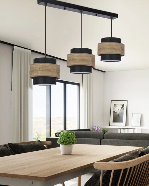 Lampa wisząca TWIN, 33-17895, czarny/drewno, 3x40W E27