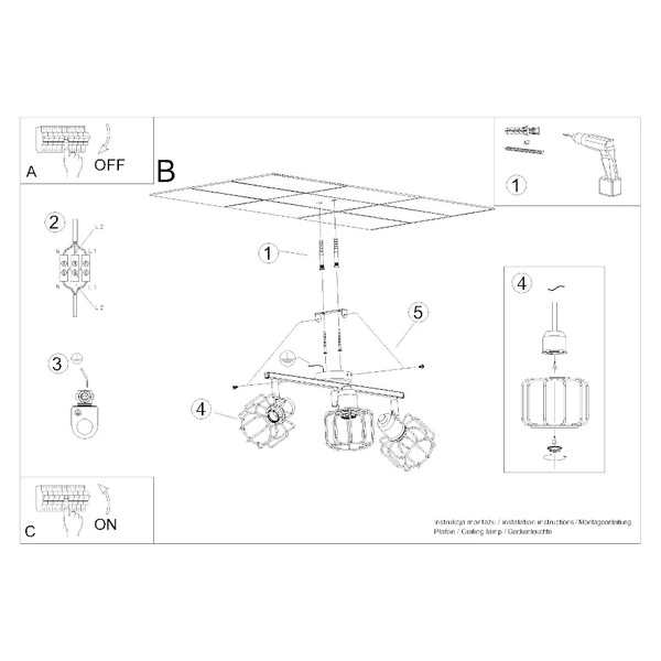 Lampa sufitowa BELUCI 3, czarny/chrom, 3x40W E14, SL.1116