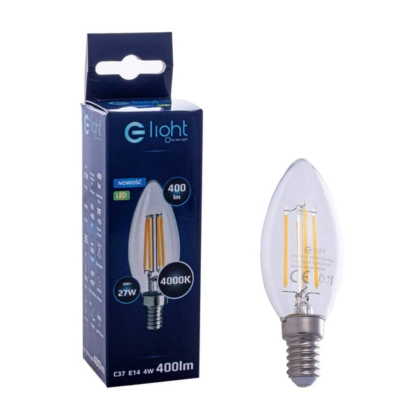 Żarówka ozdobna FILAMENT LED 4W E14 C37 świeczka barwa neutralna 4000K EKZF0964