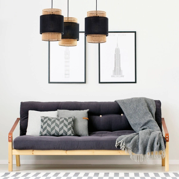 Lampa wisząca rattanowa abażur pająk BOHO BLACK szer. 70cm | czarny 6549