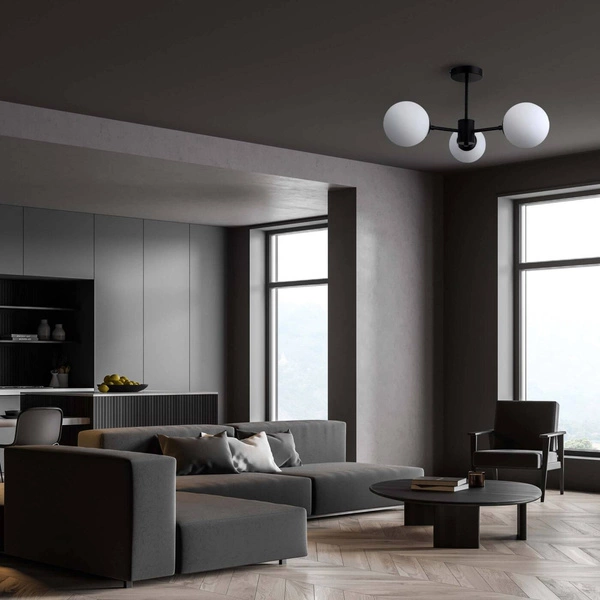 Lampa wisząca Roma 3, czarna z białymi kloszami, 3x40W E14