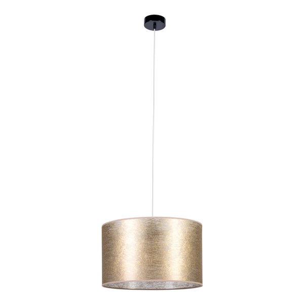 Lampa Wisząca Nevoa 1xE27 Maks. 60W Czarny Metal/Przezroczysty Kabel PCV/Klosz ze Złotej Tkaniny 154940104