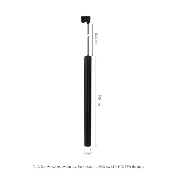 CHLOE SLIM MR11 ZWIESZANA SZYNOPRZEWÓD 3F 250V IP20 40x500+1m kabel CZARNY regulowany kąt świecenia