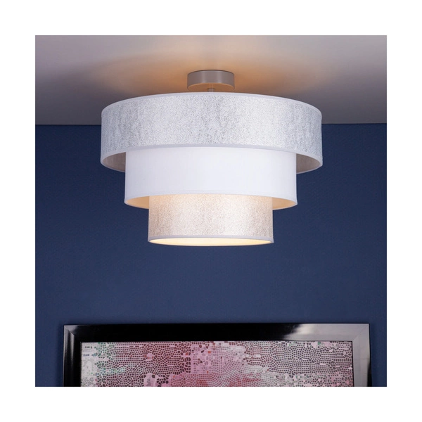 Prata Lampa Sufitowa 1xE27 Max.40W Szary Metal/Srebrno-Biały Klosz Tkaniny 957281127
