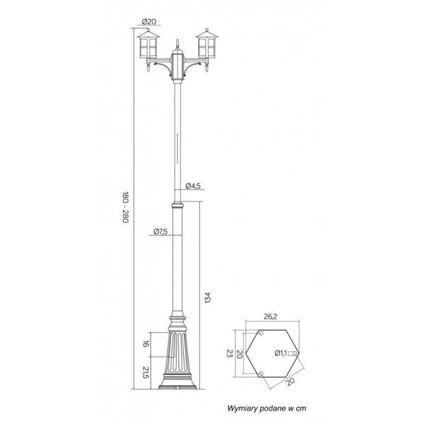 Lampa masztowa CORDOBA II OGMWN 2 TD latarnia 2-3metry IP43 | czarna