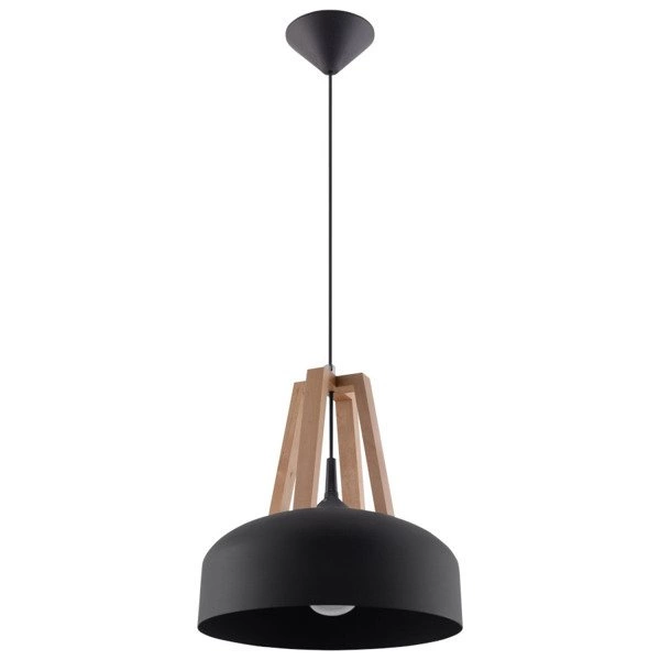 Lampa Wisząca CASCO Czarna Stal/Naturalne Drewno, E27, 60 W, SL.0390