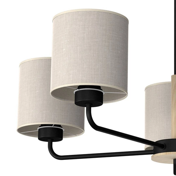 Żyrandol ATLANTA, MLP7452, czarny/drewno/beżowo-szary, 5x60W E27