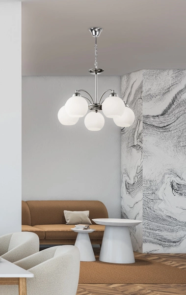 Lampa wisząca TOBAGO 35-25463 satynowa z mlecznymi kloszami 5x60W E27