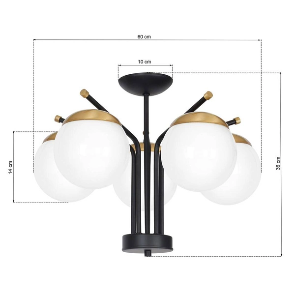 Lampa sufitowa nowoczesna żyrandol kula CARINA V czarny/biały śr. 60cm