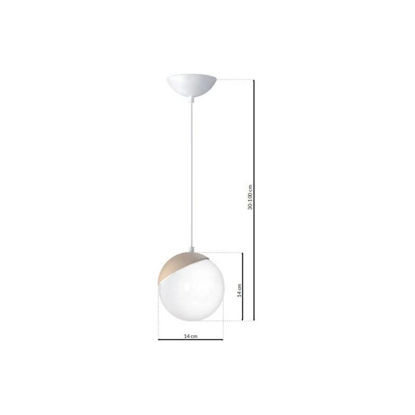Lampa wisząca nowoczesna szklana kula SFERA WOOD drewno/biały śr. 14cm