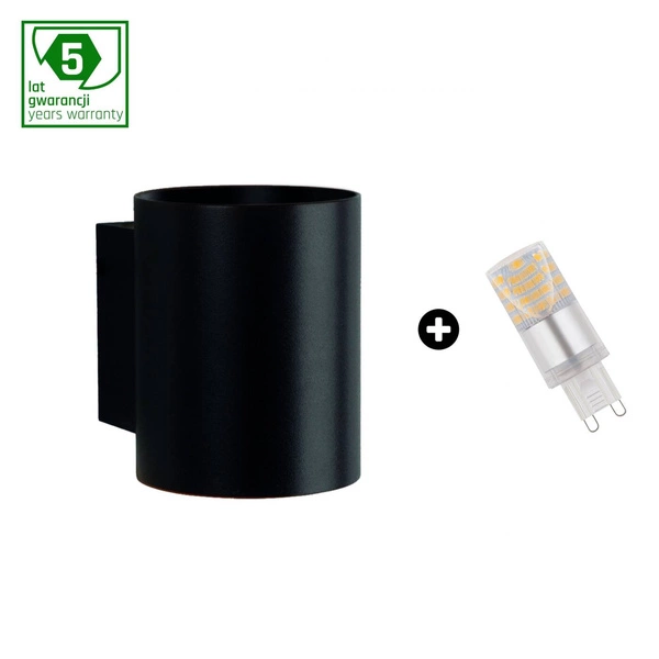 PAKIET 5 LAT GWARANCJI : OPRAWA SQUALLA G9 TUBA     CZARNA + LED G9 4W WW ( SLIP006012 + WOJ+14433 )