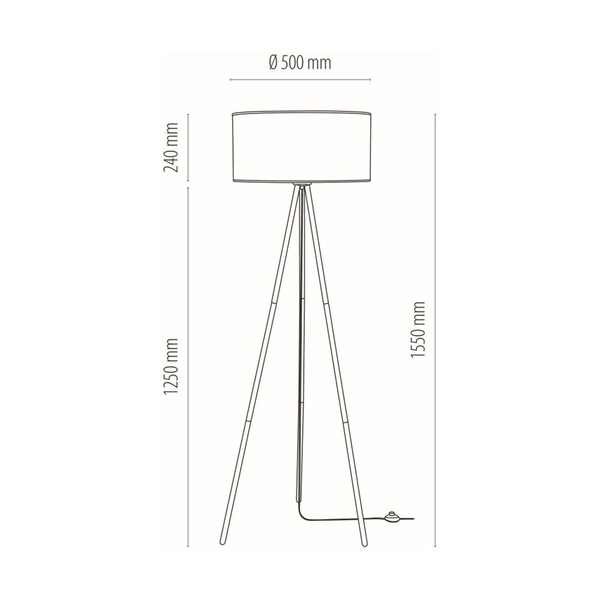 Lampa podłogowa Nevoa 1xE27 maks. 40W Czarny metal/Czarny kabel PCV/Srebrny klosz z tkaniny 151930104