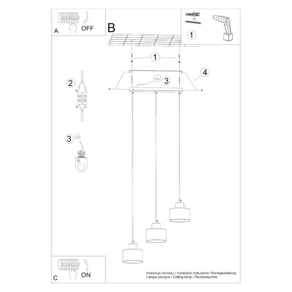 Lampa wisząca SAVAR 3, czarna, 3x60W E27, SL.1133
