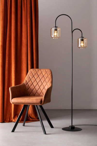 Klasyczna lampa stojąca do salonu SHINE E27 60W wys. 164cm | bursztynowy