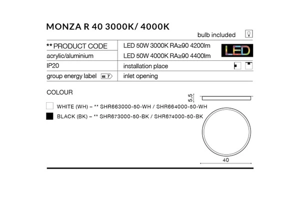 Azzardo MONZA R 40 4000K BK 2266