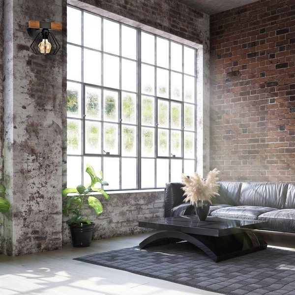 Industrialny kinkiet ULF BLACK / WOOD 1xE27 60W MLP6250