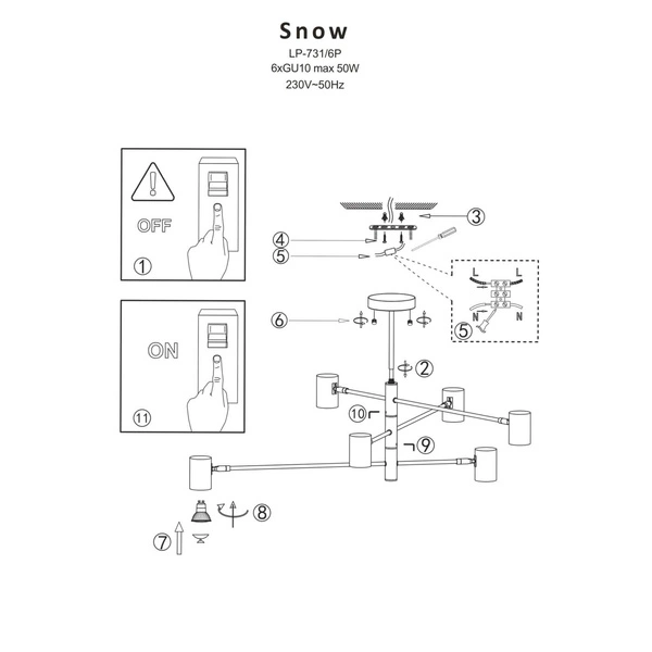 Lampa sufitowa Snow 6, czarny/złoty, 6x50W GU10