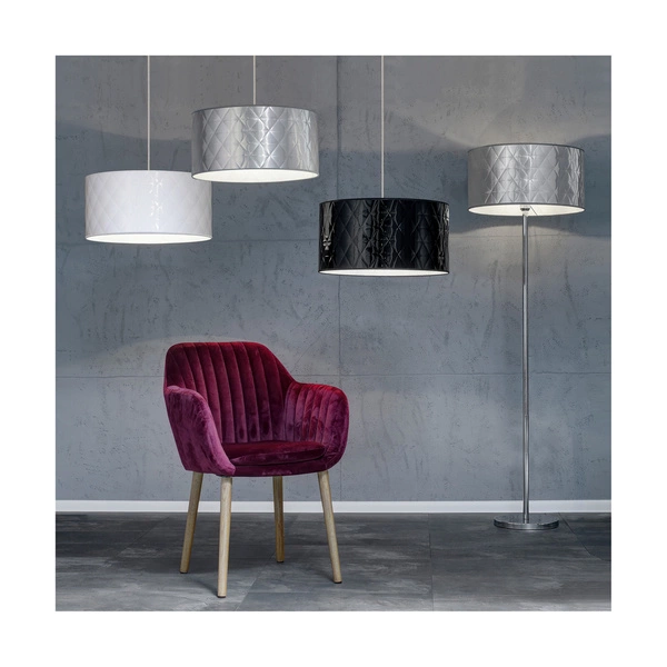 Lampa wisząca Maxima 1xE27 Max.60W Chromowany metal/Przezroczysty kabel PVC/Srebrny klosz z tkaniny 1763028