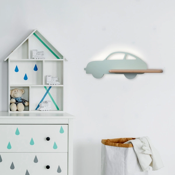 Kinkiet dziecięcy IQ Kids Car z półką, 21-85092, miętowy, 5W LED, barwa neutralna 4000K