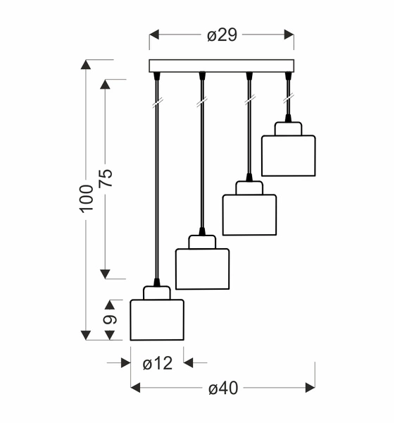 Lampa wisząca WAMA, czarny/srebrny, 4x40W E27