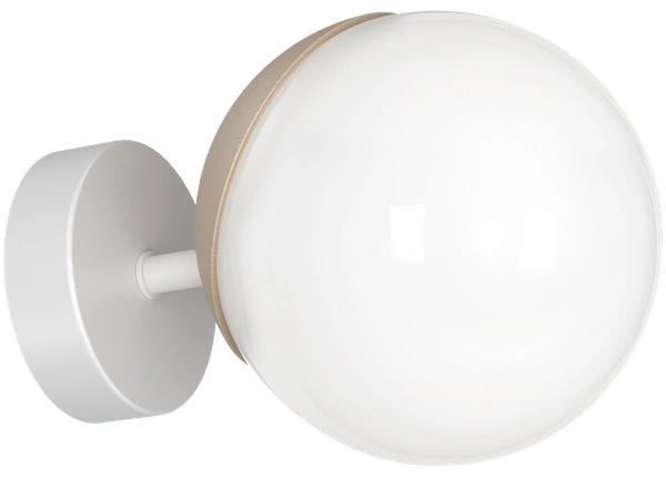 Kinkiet nowoczesny szklana kula SFERA WOOD drewno/biały