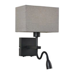 Kinkiet NORTE szer. 19cm E27 + lampka LED 3W ciepła biel | szary/czarny