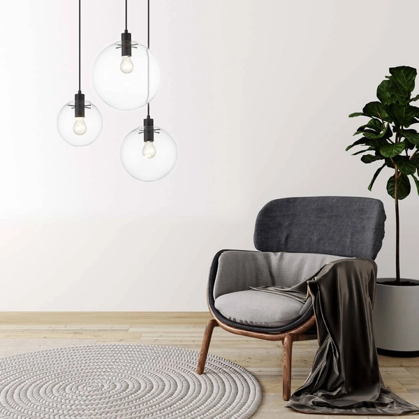 Lampa wisząca PUERTO, czarna z transparentnymi kloszami, 3x40W E27