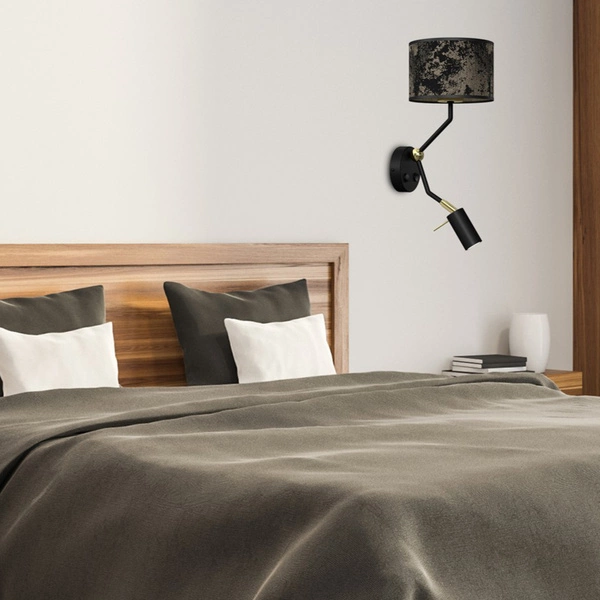 Kinkiet SATINO GOLD 1xE27 + 1x mini GU10 | czarny złoty