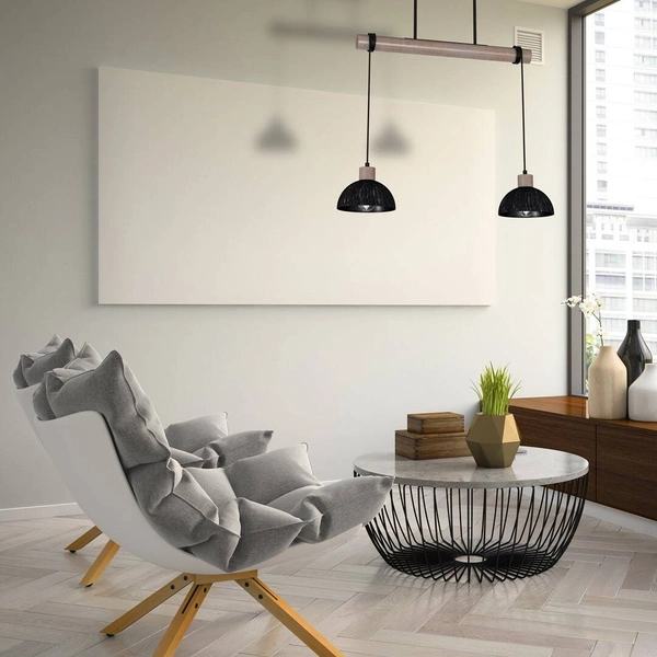 Lampa wisząca ERIK, MLP7639, przecierany czarny/drewno patynowane, 2x60W E27