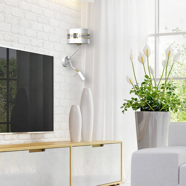 Kinkiet ULTIMO WHITE, MLP7346, biały/transparentny/złoty, 1x60W E27 + 1x3W mini GU10