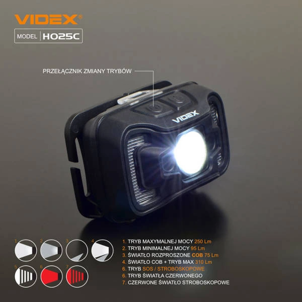 Latarka LED czołowa 5W IP65 5000K COB zasięg 74m | czarny