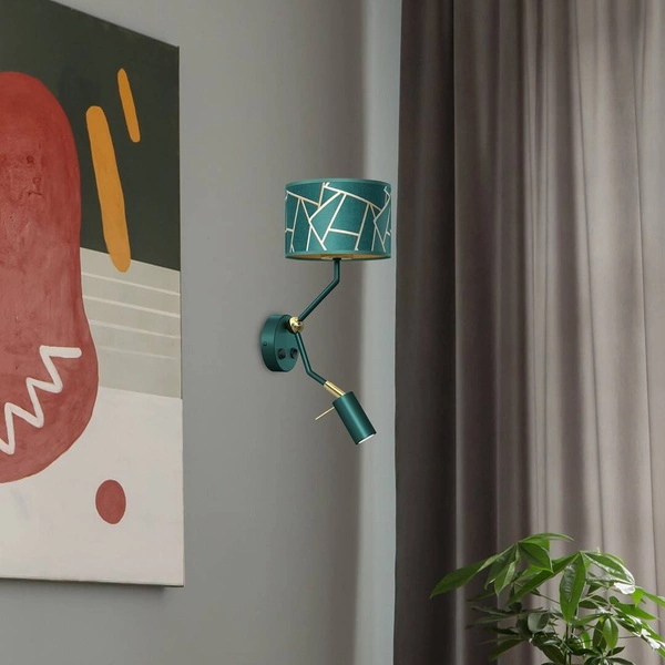 Kinkiet ZIGGY GREEN, MLP7573, butelkowa zieleń/złoty, 1x60W E27 + 1x8W mini GU10