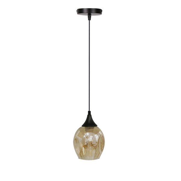 Lampa wisząca ASPA, czarna z brązowym kloszem, 1x40W E27