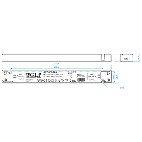Zasilacz LED GTPC-100-24-S 4,17A 100W 24V IP20