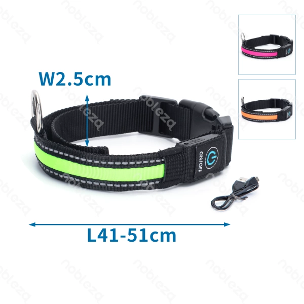 Świecąca obroża typ.A LED dla psa USB dł. 41-51cm | zielony