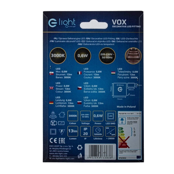 Oprawa schodowa 0,6W VOX ciepła 3000K