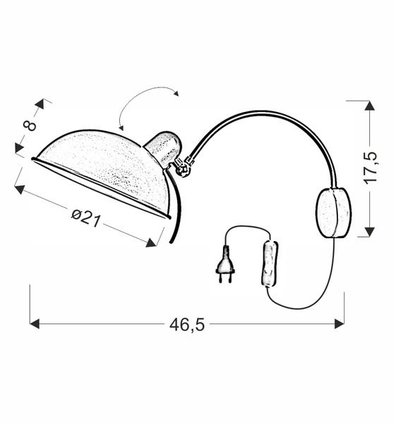 Kinkiet na wysięgniku NORA 21-53602 czarny 1x40W E14 z wtyczką i wyłącznikiem