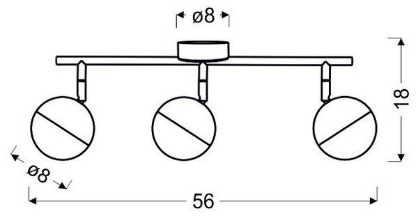 Lampa sufitowa PARTY listwa 3x3W LED RGB, główka okrągła 1E z przegubem KD SYSTEM, chrom, 93-67777