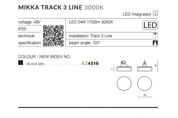 Azzardo MIKKA TRACK 3LINE 24W 3000K BK 4516