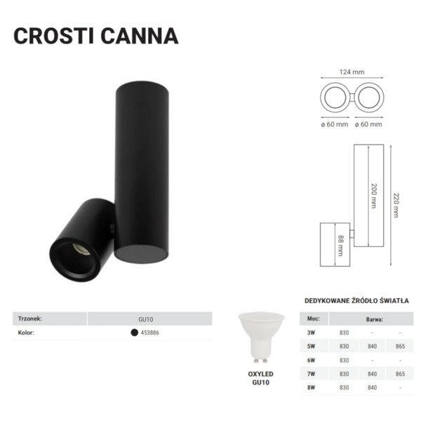 Lampa sufitowa spot reflektorek CROSTI CANNA L czarny