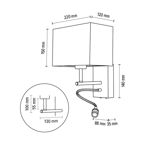Lampa ścienna SONAR 1xE27 + LED do czytania 4000K 2,5W Drewno buko orzech Szary abażur 5733976